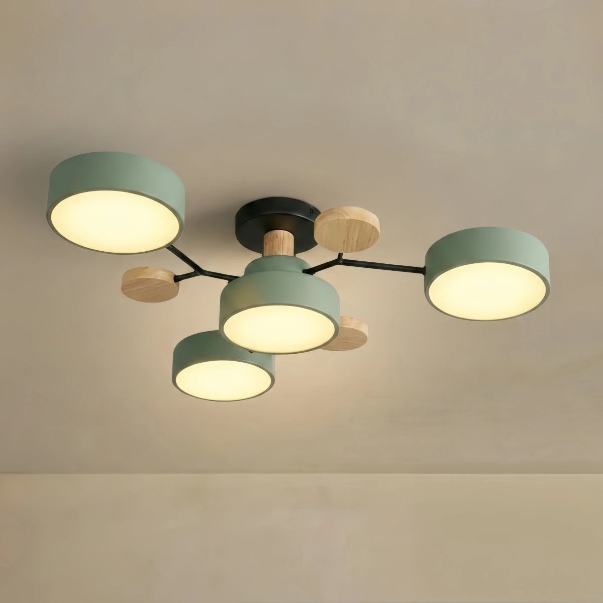 Lámpara de techo redonda moderna de metal Arcato - Multicabezal en gris/verde/blanco para sala de estar