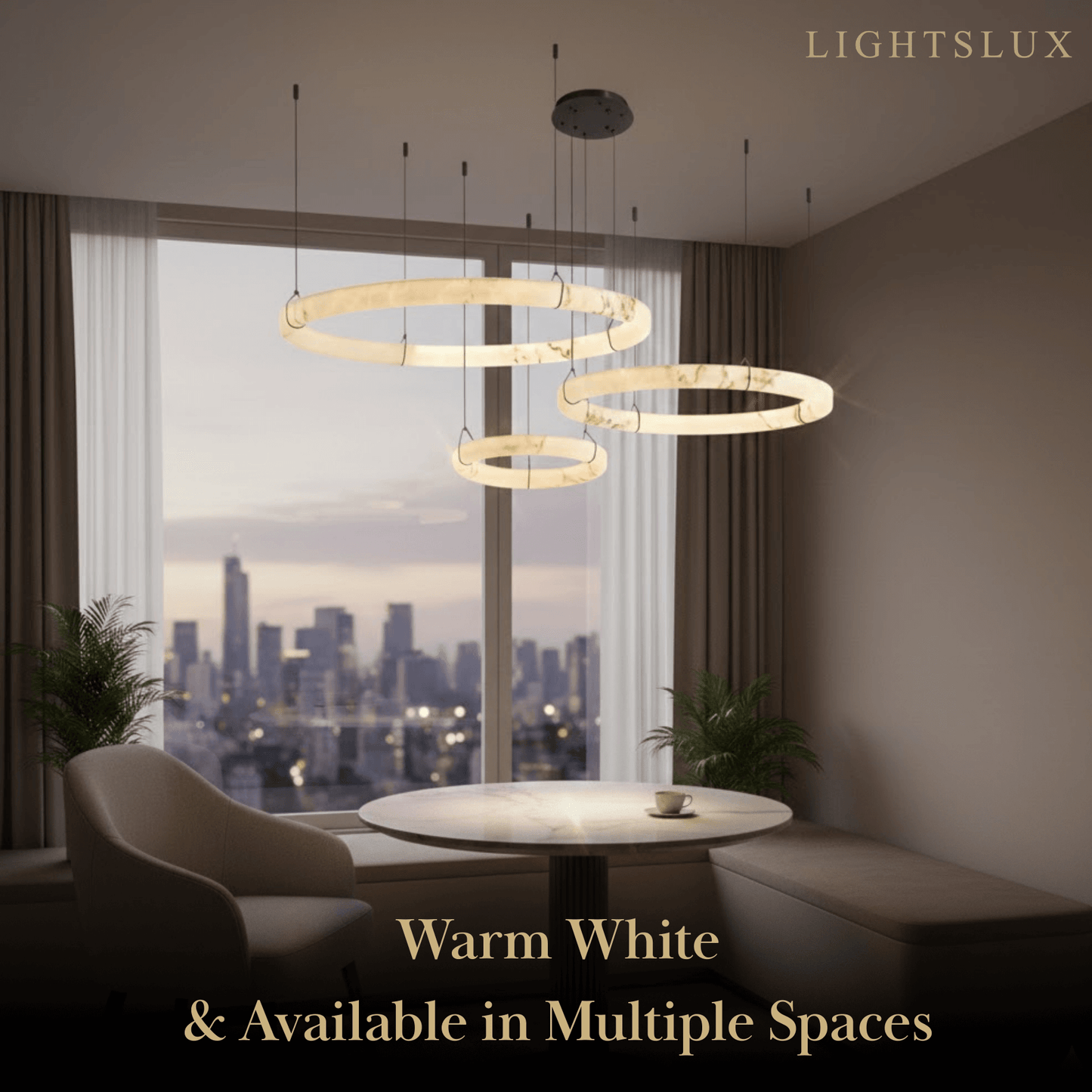 Pendant Lamp — Hand-Carved Stone & Black Metal for Dining Room