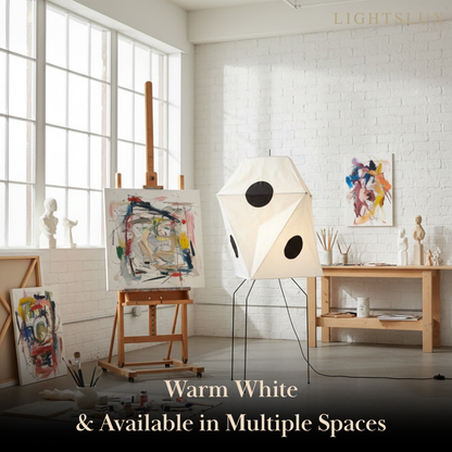 Japanese Rice Paper Floor Lamp — Translucent Angled Shade & Black Metal Frame