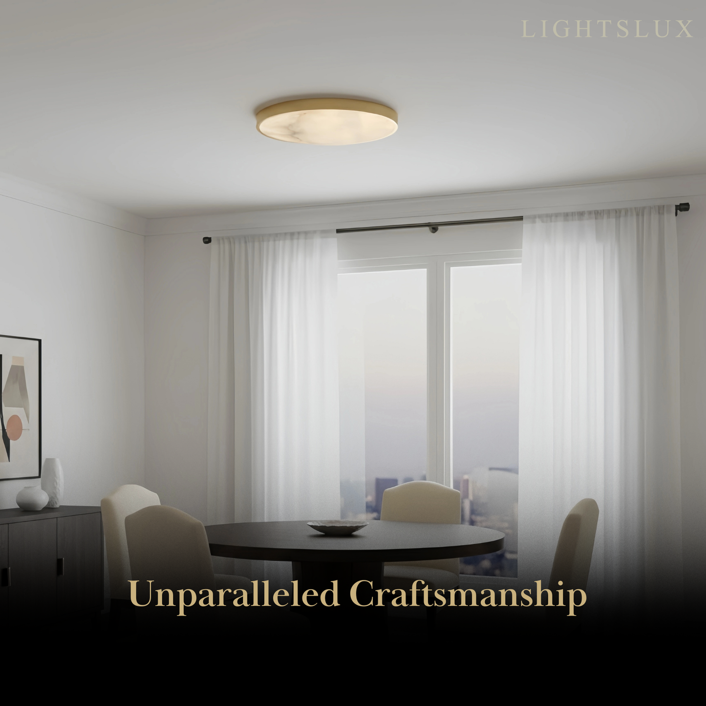 Excelis Modern Alabaster Disc Ceiling Light – Solid Brass Frame Warm Ambient Glow