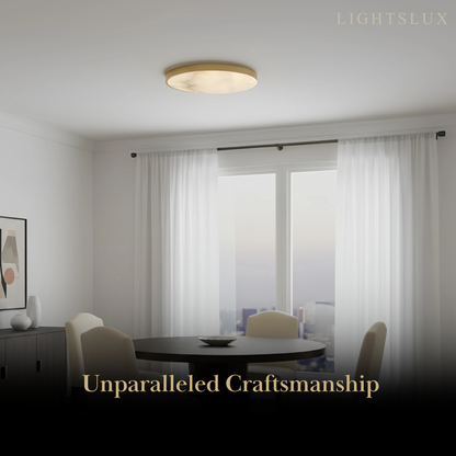Excelis Modern Alabaster Disc Ceiling Light – Solid Brass Frame Warm Ambient Glow