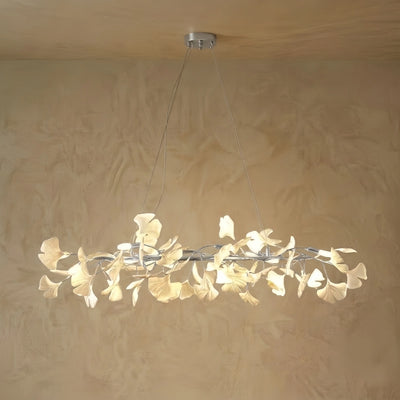 Modern Ginkgo Chandelier – Ceramic Petal Ceiling Light in Gold for Dining Room