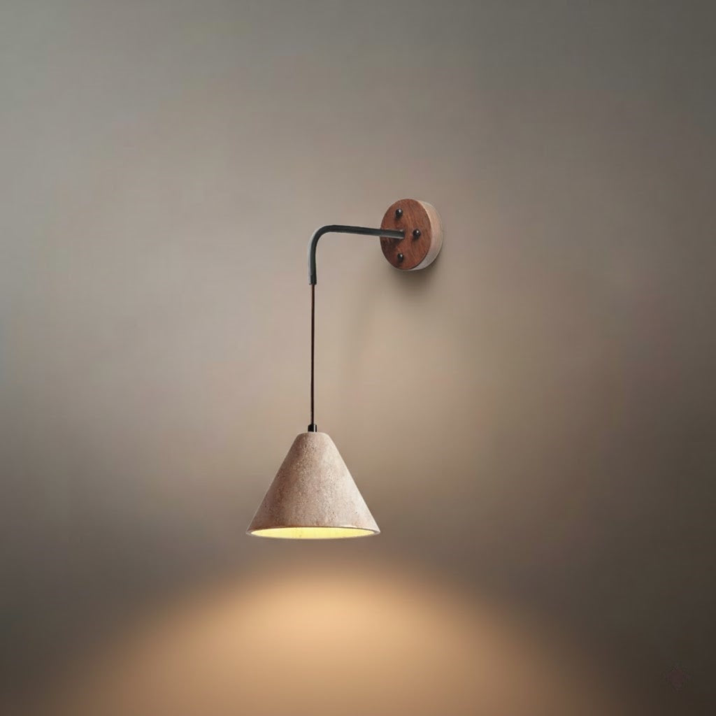 Wall Lamp — Travertine Shade Walnut Wood Socket for Bedside