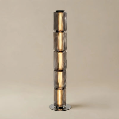 Vetro Modern Glass Column Floor Lamp – Milky White/Smoky Gray Aluminum for Living Room, Bedroom & Office