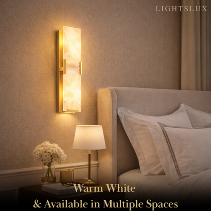 Modern Faceted Alabaster Wall Sconce – Brushed Gold Stainless Steel Backplate Indoor