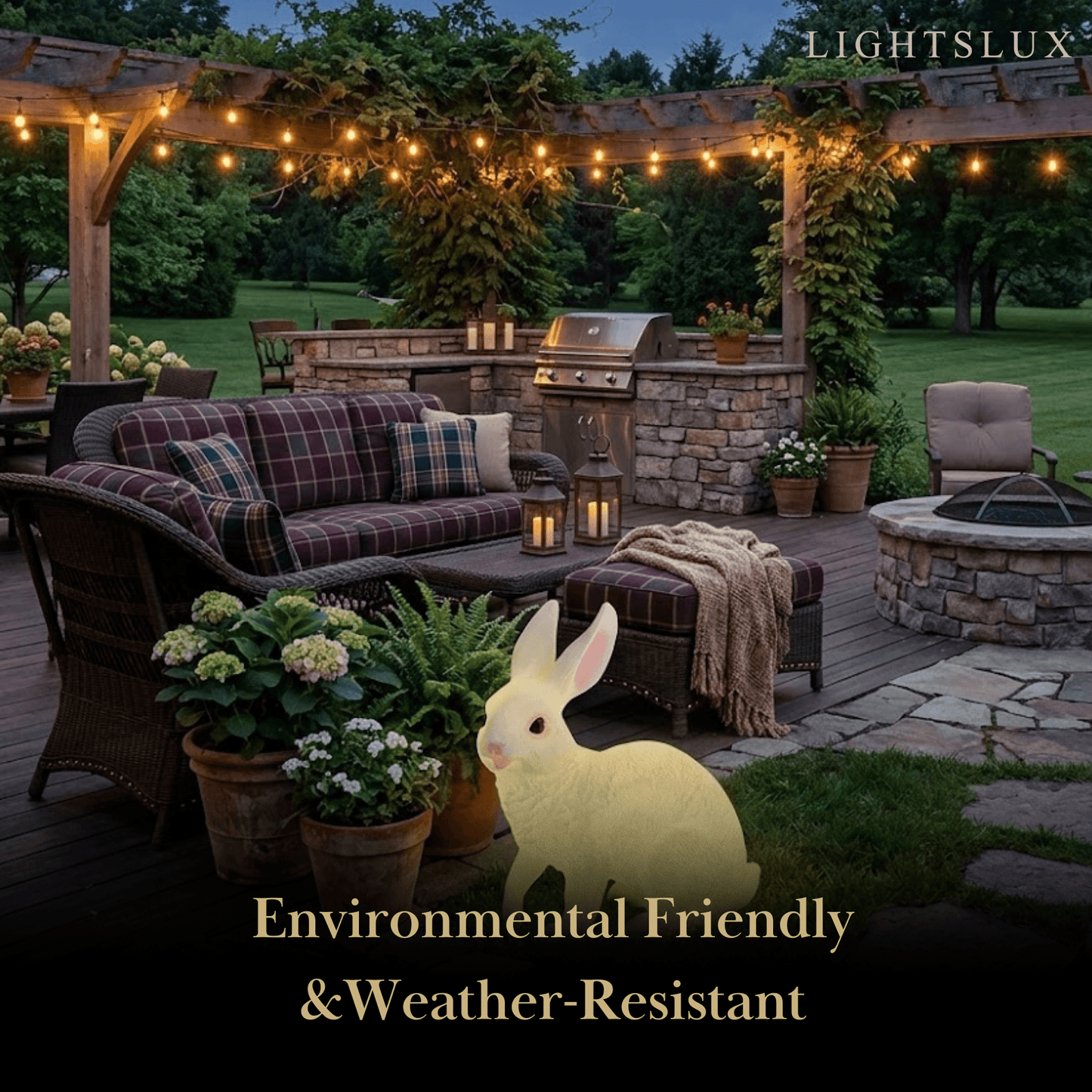 Easter Bunny Outdoor Light – Cute Sitting & Carrot Bunny Garden Lamp