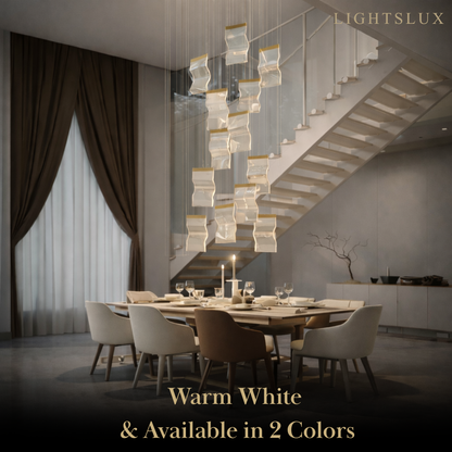 Excelis Royal Leaf-Layered Chandelier – Acrylic in Metallic Gold or Black Ash Dimmable
