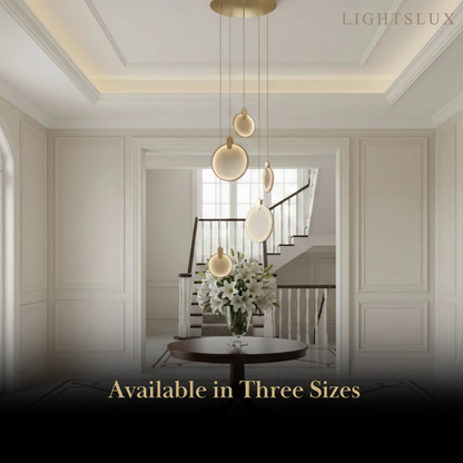 Excelis Modern Marble Orb Staircase Chandelier – Suspended Spheres on Stainless Steel Staircase