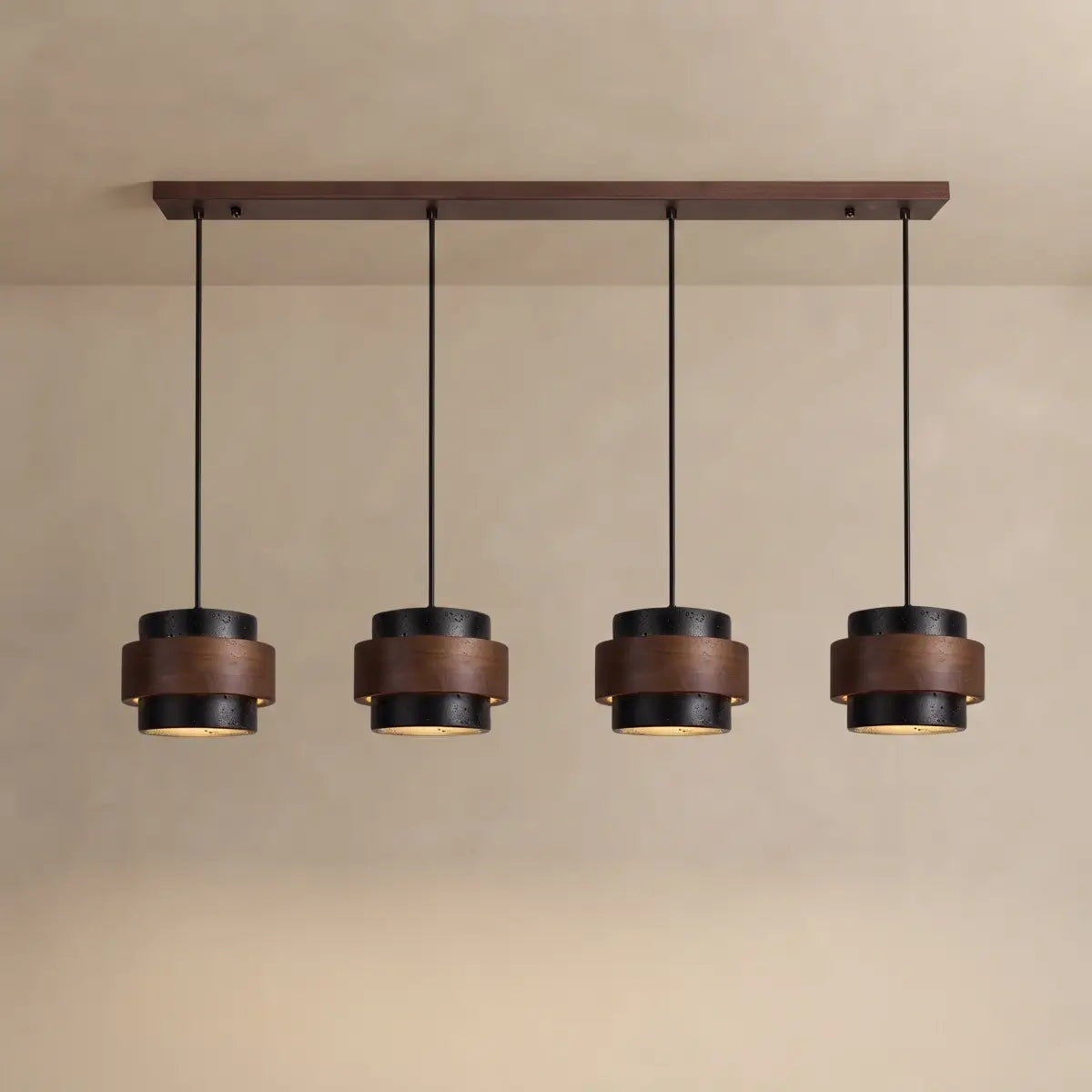 Lámpara Colgante Strata Modern Travertine — Madera de Nogal para Comedor