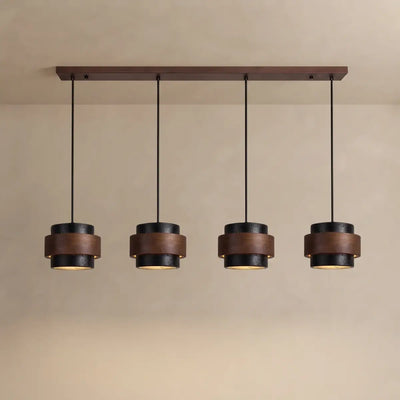 Lámpara Colgante Strata Modern Travertine — Madera de Nogal para Comedor