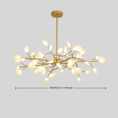 Lámpara de araña Excelis Art Déco - Diseño de ramas y luciérnagas en negro y dorado para comedor/sala de estar