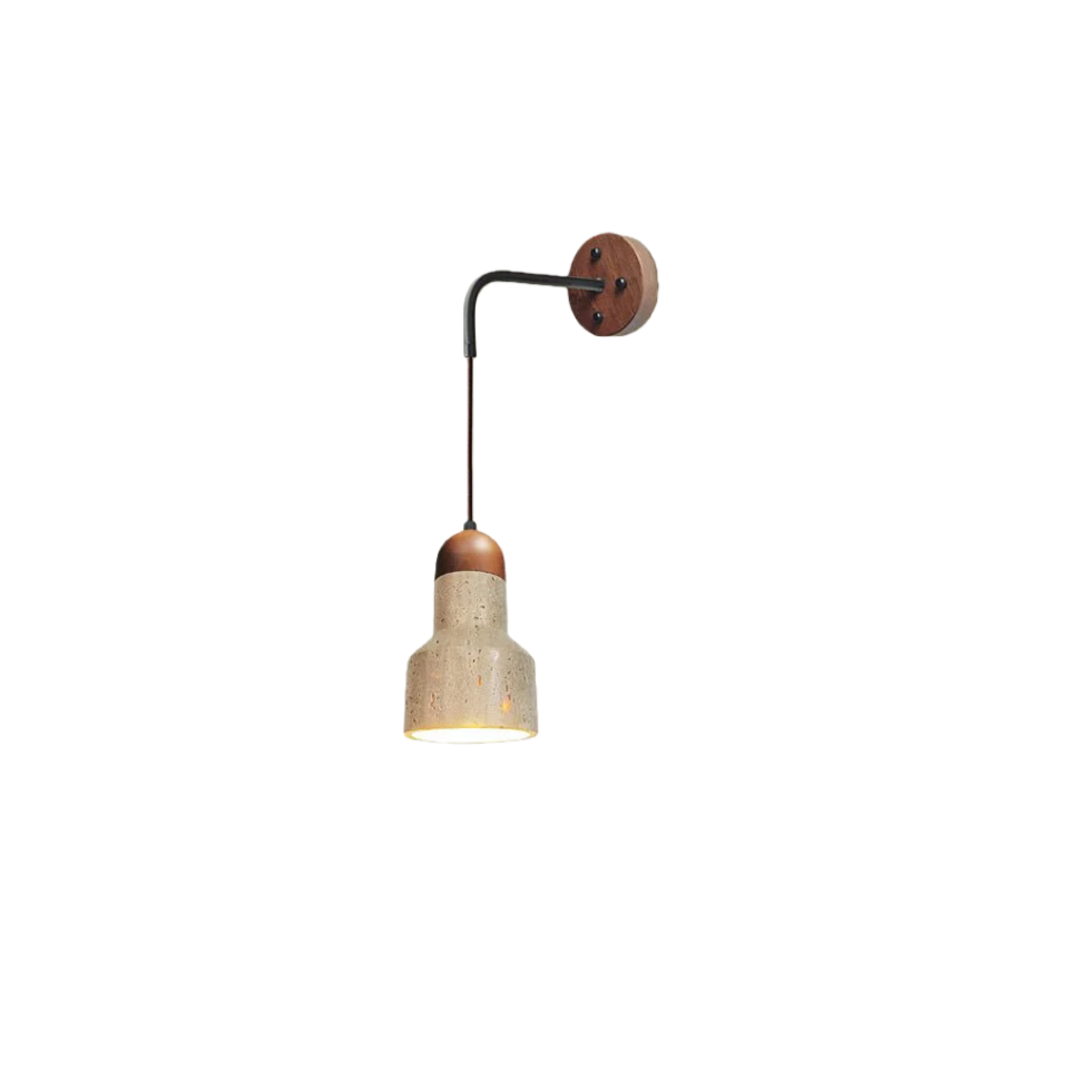 Wall Lamp — Travertine Shade Walnut Wood Socket for Bedside