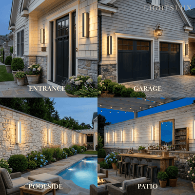 Aplique de pared exterior rectangular moderno Arcato – Luz con sensor de metal para jardín/patio