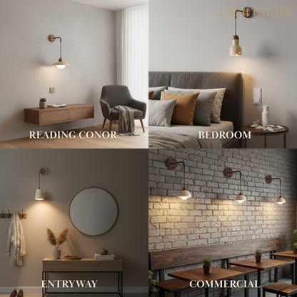 Wall Lamp — Travertine Shade Walnut Wood Socket for Bedside