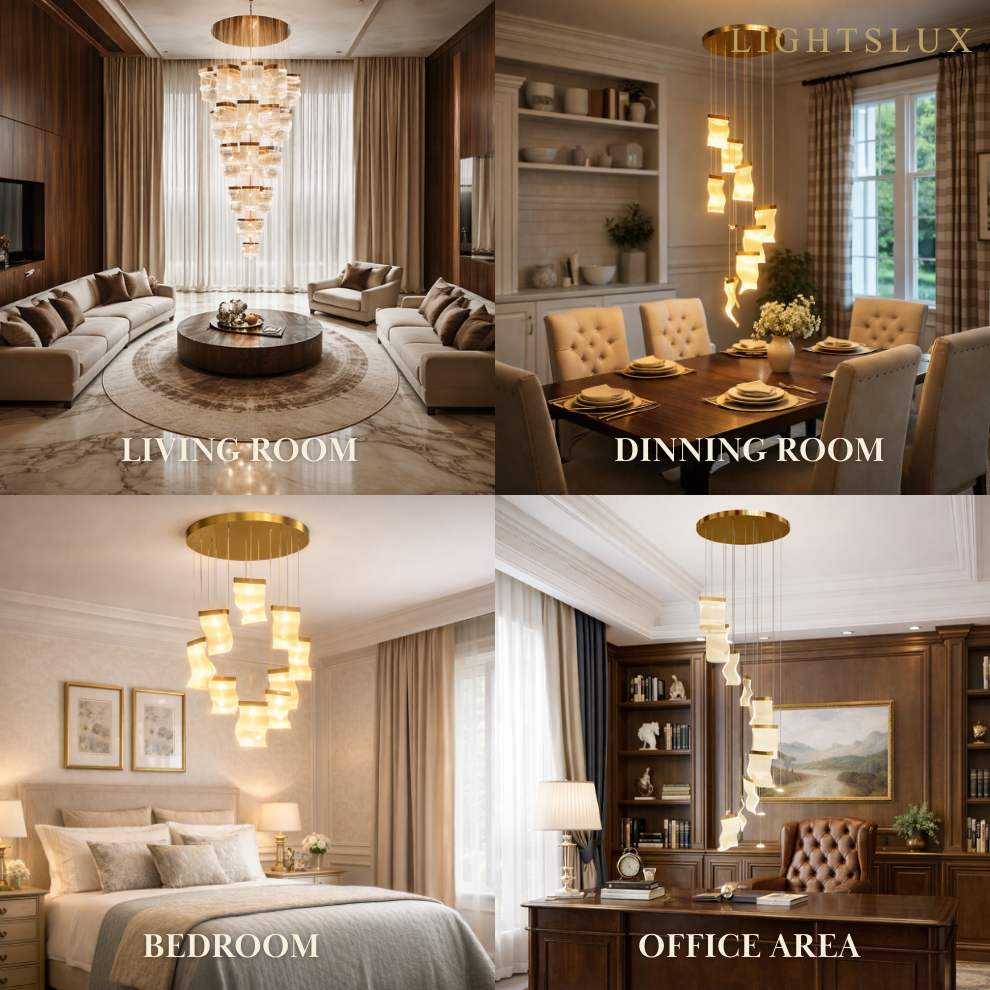 Excelis Royal Leaf-Layered Chandelier – Acrylic in Metallic Gold or Black Ash Dimmable