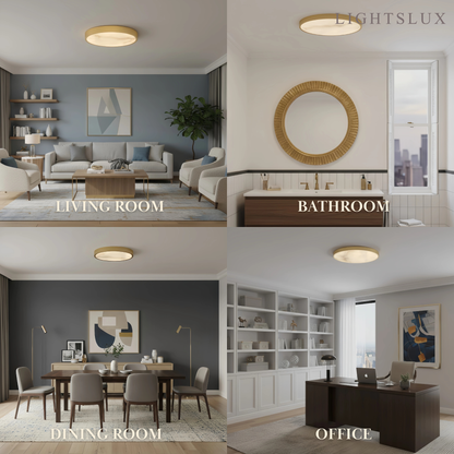 Excelis Modern Alabaster Disc Ceiling Light – Solid Brass Frame Warm Ambient Glow