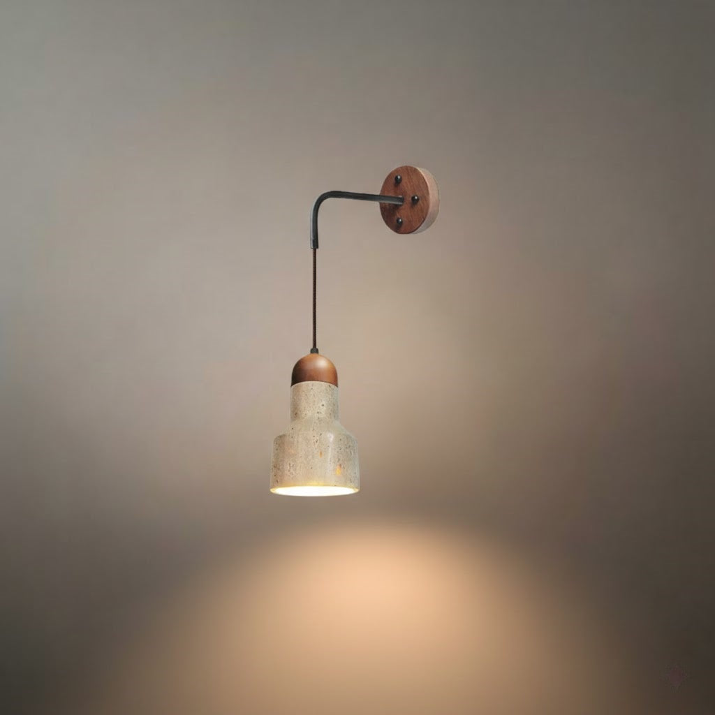 Wall Lamp — Travertine Shade Walnut Wood Socket for Bedside