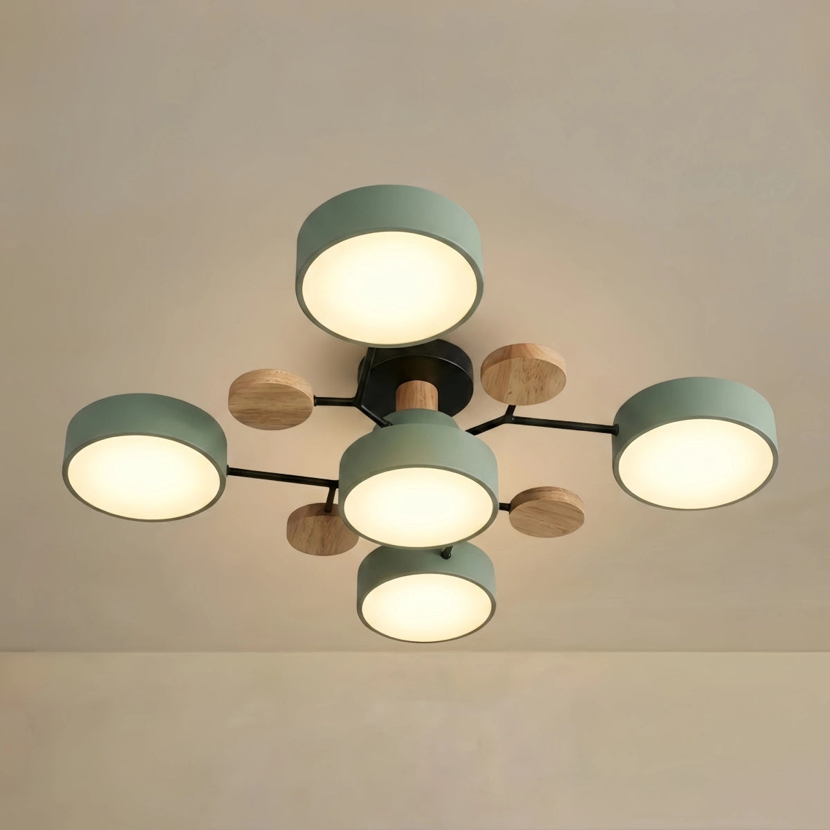 Lámpara de techo redonda moderna de metal Arcato - Multicabezal en gris/verde/blanco para sala de estar