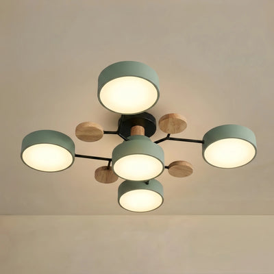 Lámpara de techo redonda moderna de metal Arcato - Multicabezal en gris/verde/blanco para sala de estar