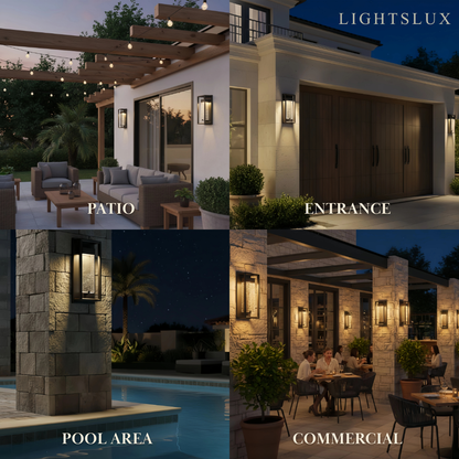 Arcato Modern Outdoor Wall Sconce, Black Stainless Steel Open Frame Light for Patio/Entryway