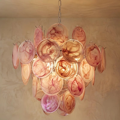 Excelis Art Deco Chandelier -- Handcrafted Iridescent Cloud Glass for Bedroom