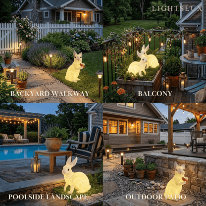 Easter Bunny Outdoor Light – Cute Sitting & Carrot Bunny Garden Lamp