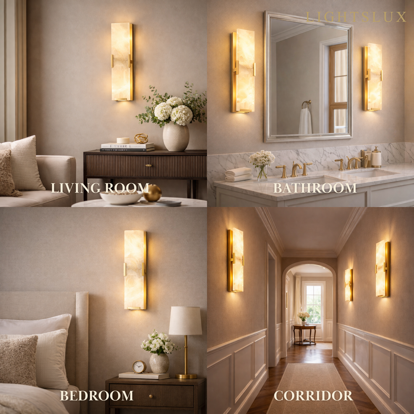 Modern Faceted Alabaster Wall Sconce – Brushed Gold Stainless Steel Backplate Indoor