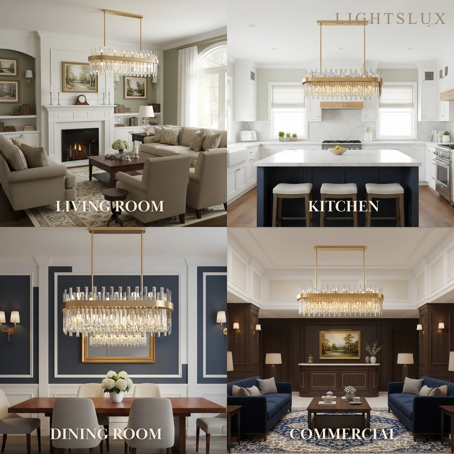 Excelis Gemstone Linear Pendant – Glass Crystals with Solid Brass Ribbon Accent Kitchen Island