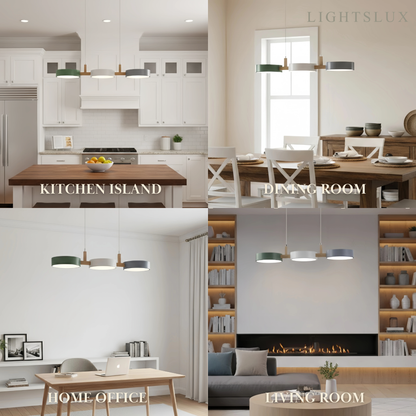 Arcato Nordic 3-Scheiben-Pendelleuchte – Metall- und Holzleuchte für das Wohnzimmer