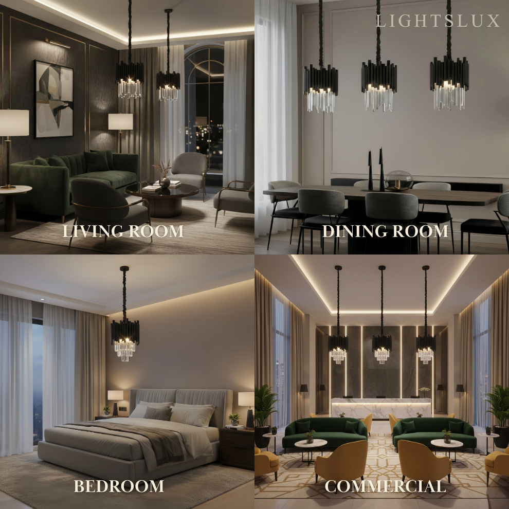 Modern Obsidian Mini Pendant Light with Crystal Detail