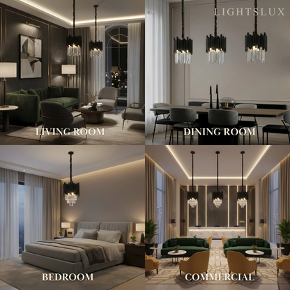 Modern Obsidian Mini Pendant Light with Crystal Detail