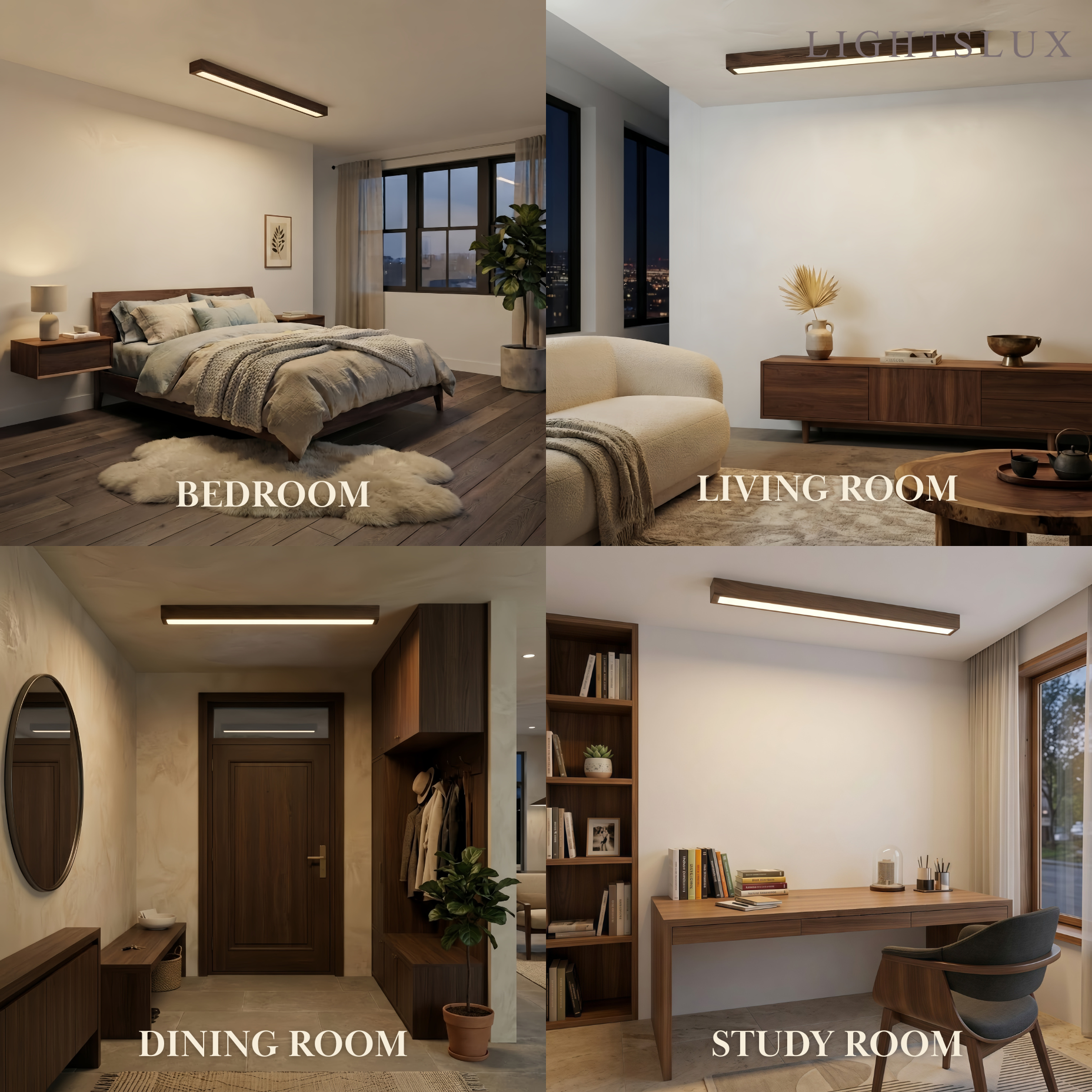 Zenno Minimalist Linear Ceiling Light -- Natural Wood/Walnut for Hallway