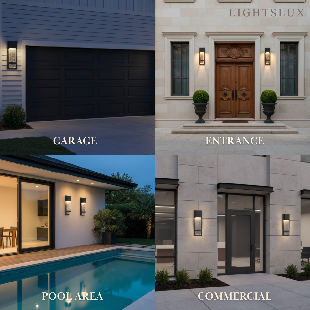 Arcato Modern Vertical Outdoor Wall Sconce – Black Stainless Steel/Glass for Patio/Entryway