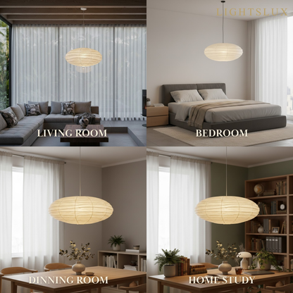 Japanese Washi Pendant Light — Mulberry Paper & Bamboo Frame for Dining Room
