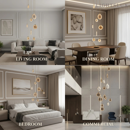 Excelis Modern Marble Orb Staircase Chandelier – Suspended Spheres on Stainless Steel Staircase