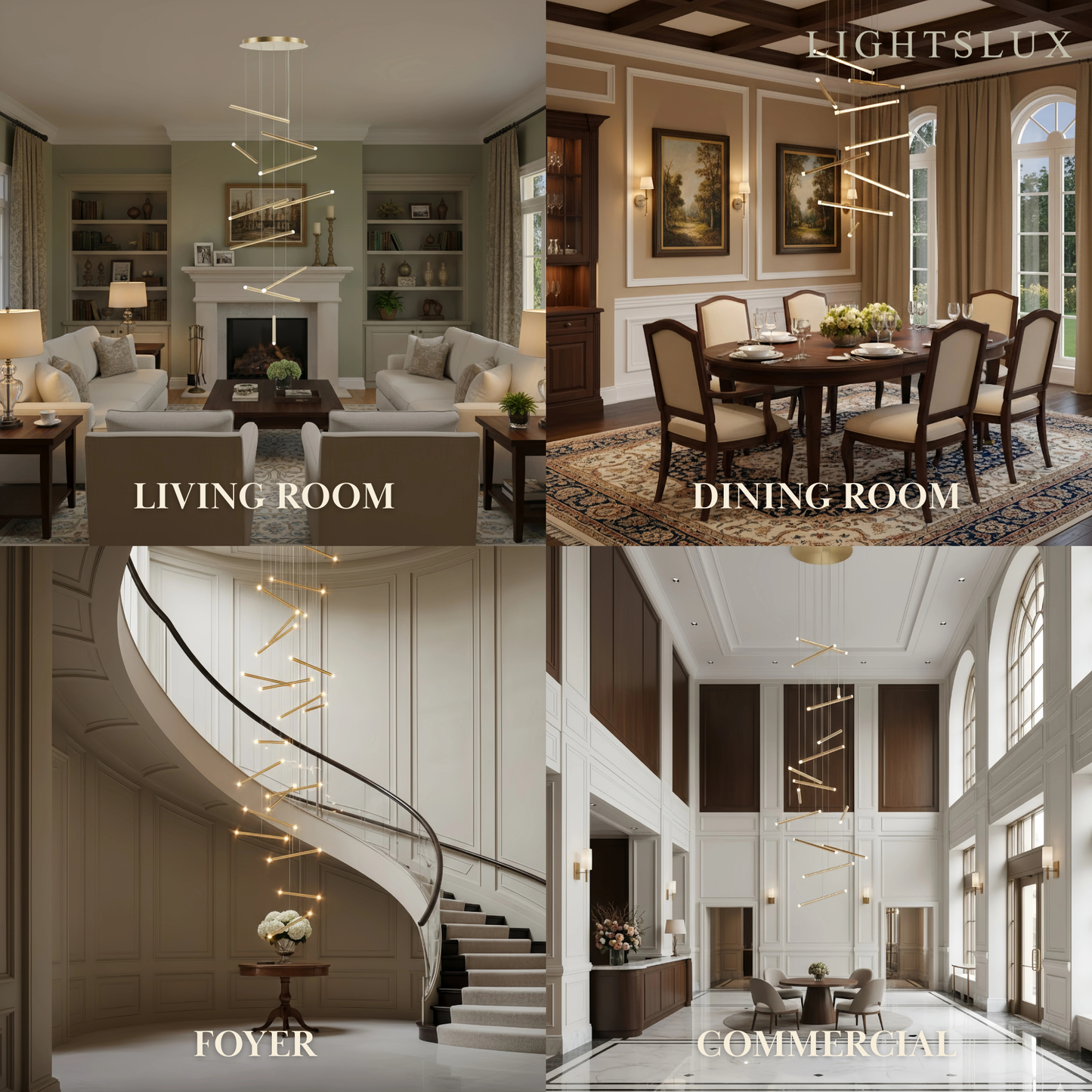 Nebula Luxury Flowing Gold Chandelier – Metallic Acrylic Rods Sculptural Cascade for Staircase