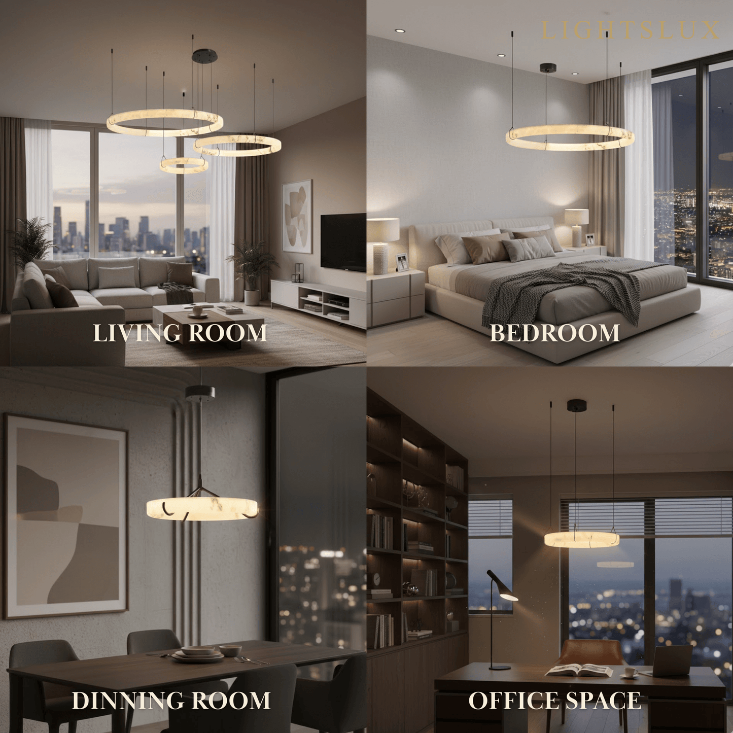 Pendant Lamp — Hand-Carved Stone & Black Metal for Dining Room