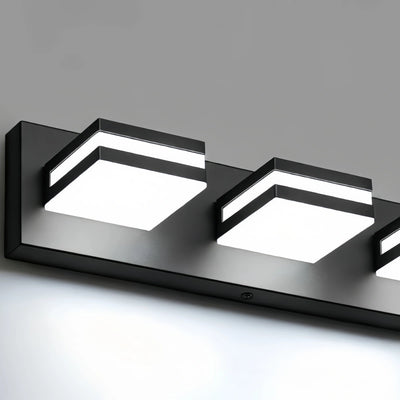 Arcato Modern 3-Light Bathroom Vanity – Cube Acrylic Shades on Matte Black Bathroom