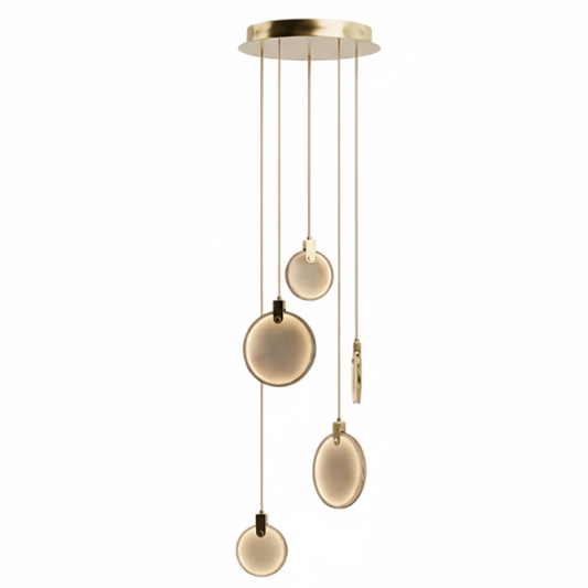 Excelis Modern Marble Orb Staircase Chandelier – Suspended Spheres on Stainless Steel Staircase