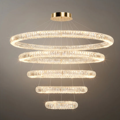 Excelis Luxury Tiered Crystal Chandelier – K9 Crystals Gold Finish Celestial Glow