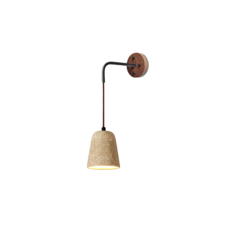 Wall Lamp — Travertine Shade Walnut Wood Socket for Bedside