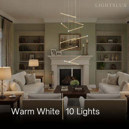 Nebula Luxury Flowing Gold Chandelier – Metallic Acrylic Rods Sculptural Cascade for Staircase