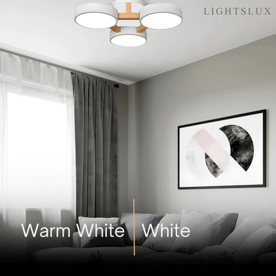 Lámpara de techo redonda moderna Arcato – Luminaria de 3 colores con tres cabezales para dormitorio
