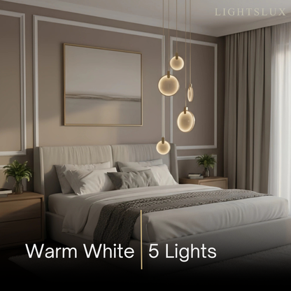 Excelis Modern Marble Orb Staircase Chandelier – Suspended Spheres on Stainless Steel Staircase