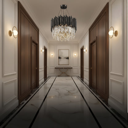 Excelis Modern Crystal Chandelier – Black Frame Sparkling Focal Point for Dining/Living Room