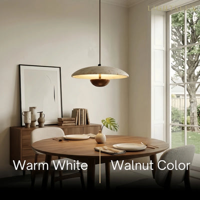 Lámpara Colgante Minimalista Strata – Travertino y Metal, Color Nogal/Madera para Interiores