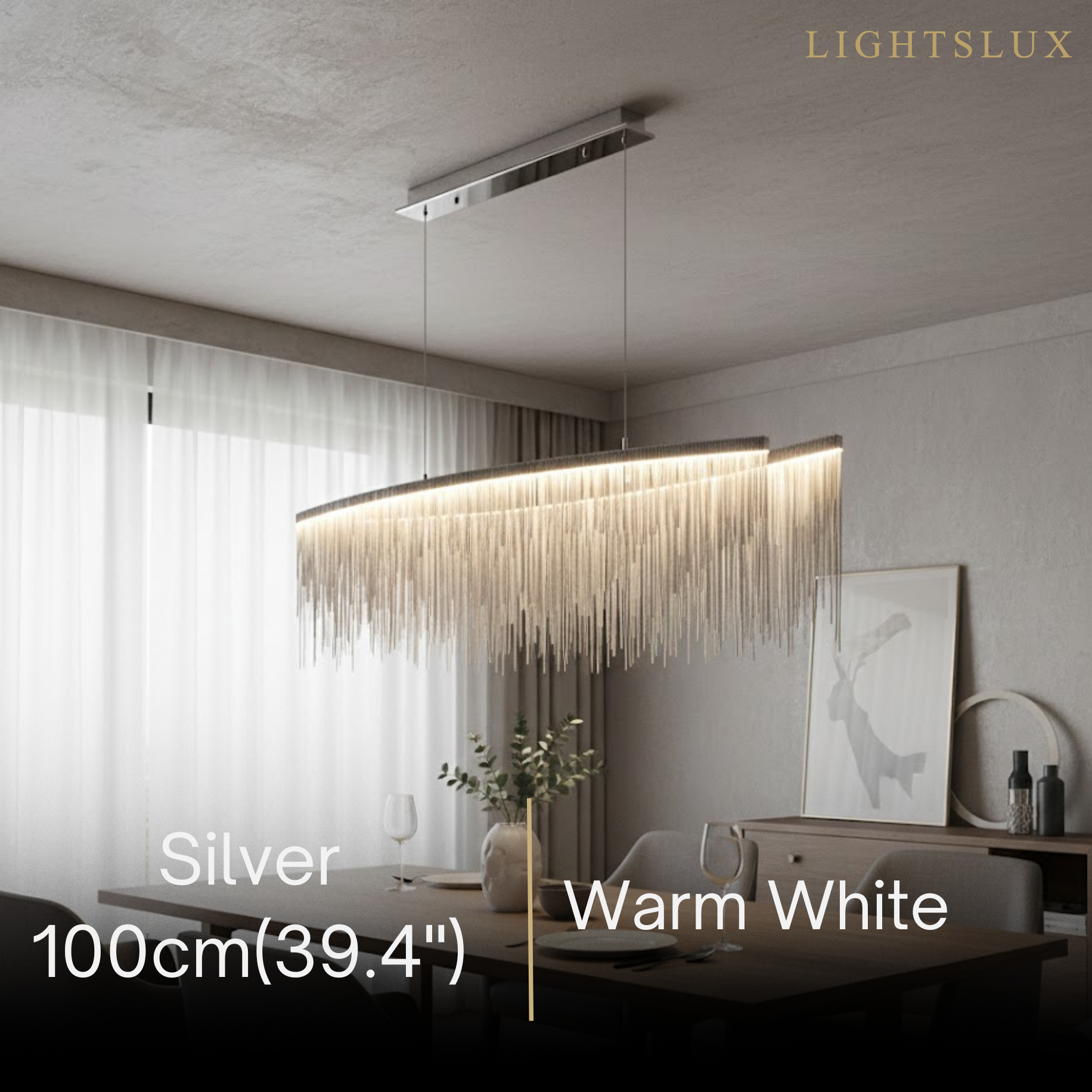 Gold or Chrome Pendant Light – Luxury Tassel Metal Fixture for Dining Room