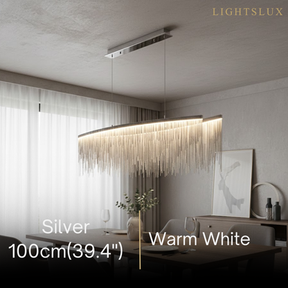Gold or Chrome Pendant Light – Luxury Tassel Metal Fixture for Dining Room
