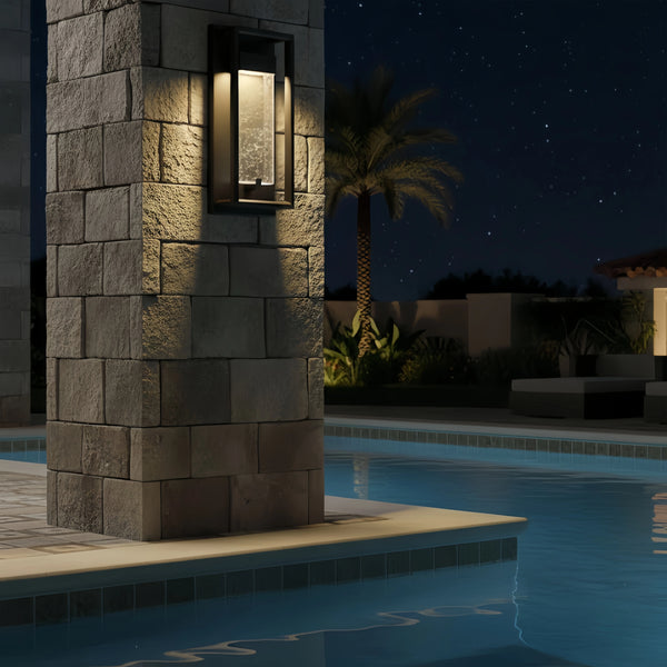 Arcato Modern Outdoor Wall Sconce, Black Stainless Steel Open Frame Light for Patio/Entryway