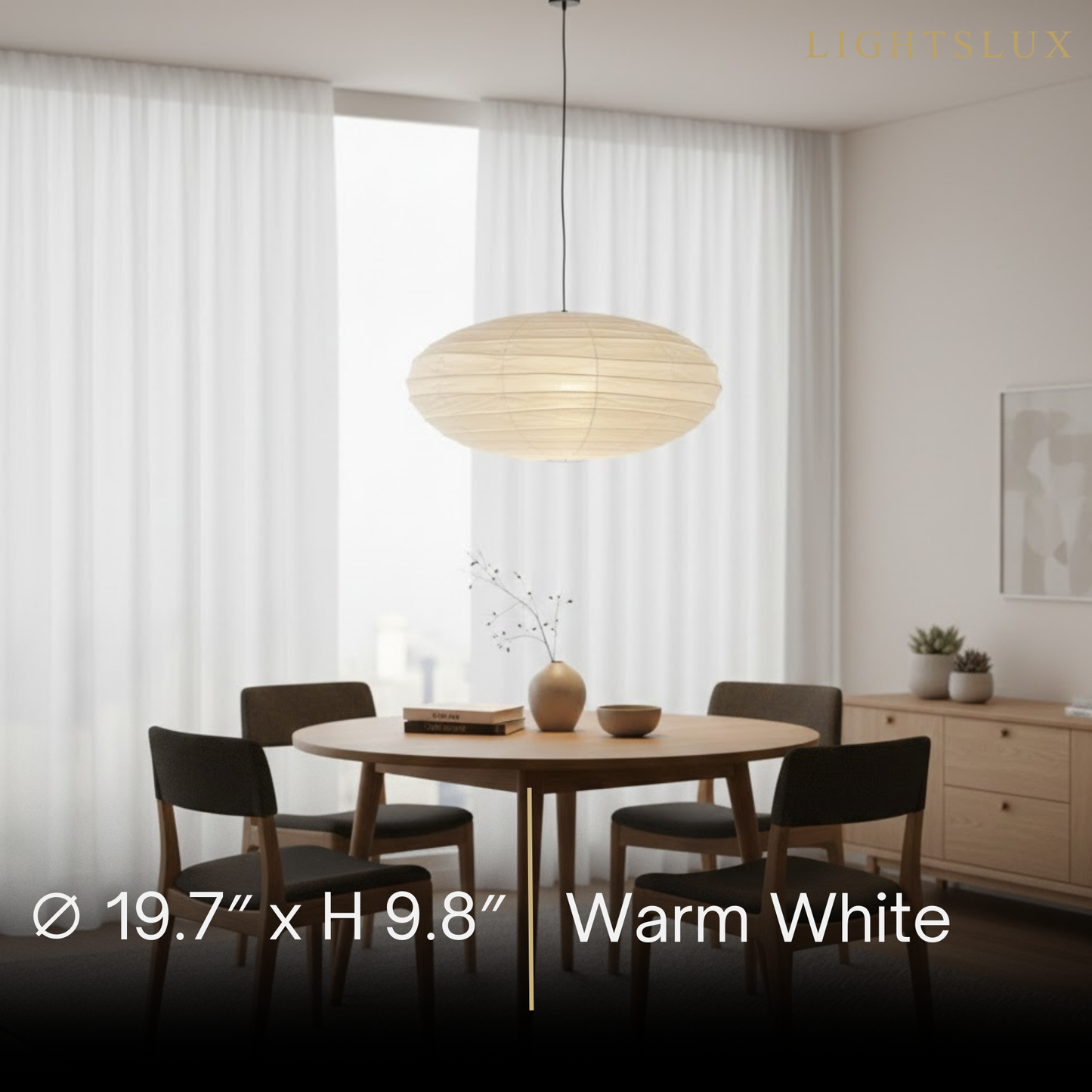 Japanese Washi Pendant Light — Mulberry Paper & Bamboo Frame for Dining Room